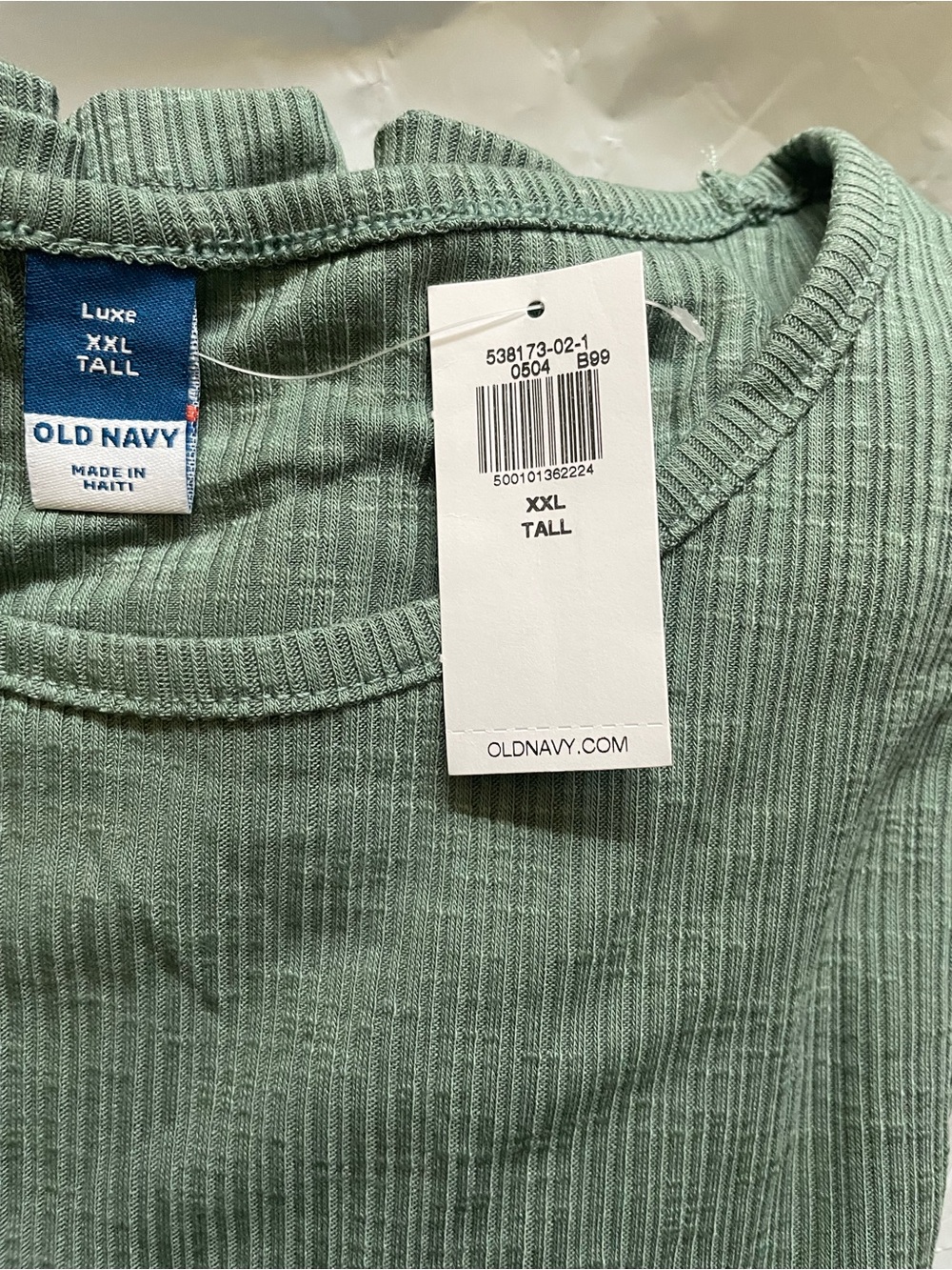 💥6/$35💥 NWT Old Navy Luxe Ribbed Slub Knit T Shirt XXL Tall Sage Green - Picture 3 of 4